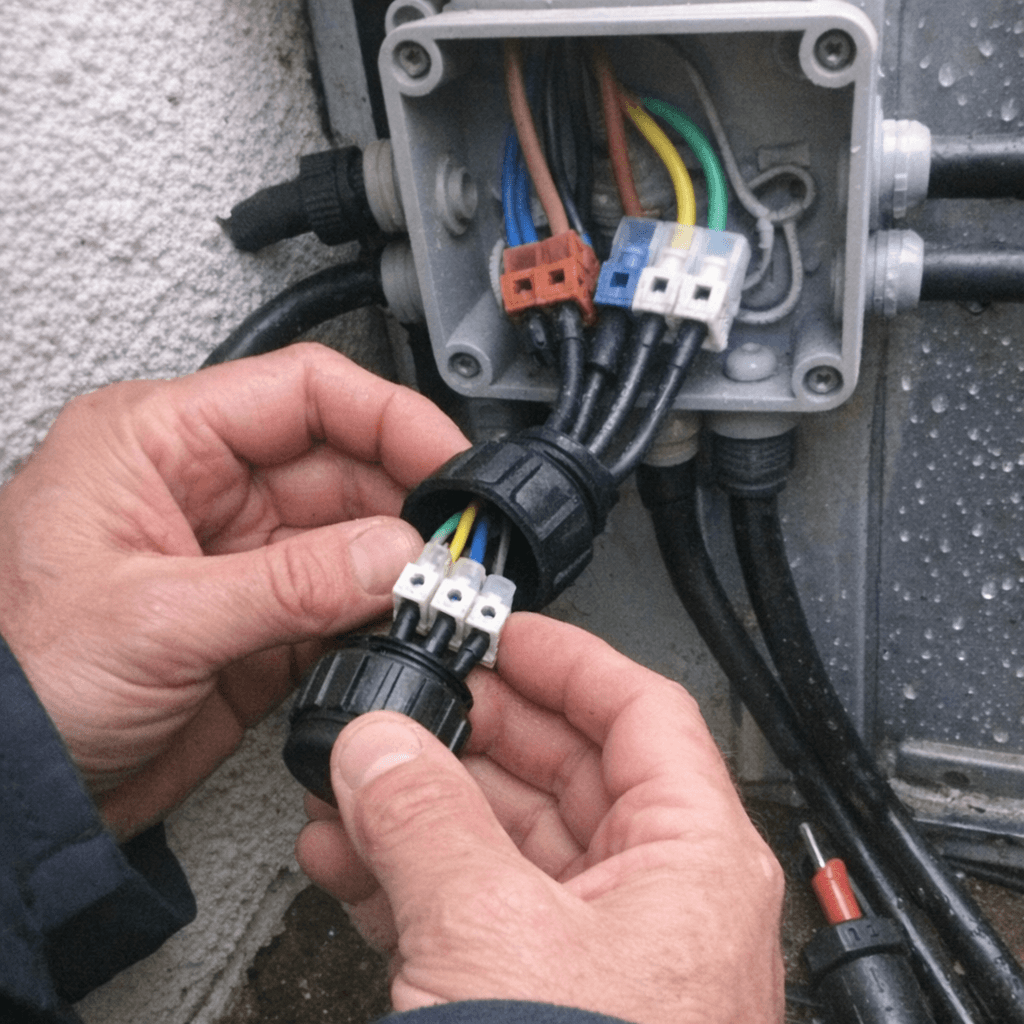 Elektriker überprüft einen Verteiler mit tragbarem Messgerät